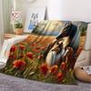 A Soft And Warm Fleece Blanket Featuring a Horse Pattern Among Flowers, Perfect for Use On The Sofa, for Home Relaxation, As an Air Conditioning Blank