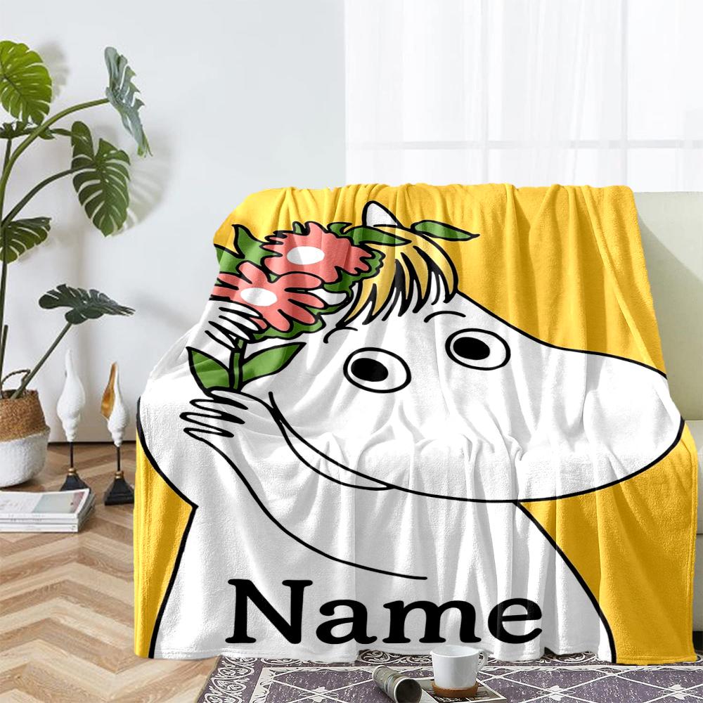 Custom Name Moomin Theme Printed Blanket - Perfect for Couch, Bed, Travel & Outdoor Use | Machine Washable, Cozy & Durable.