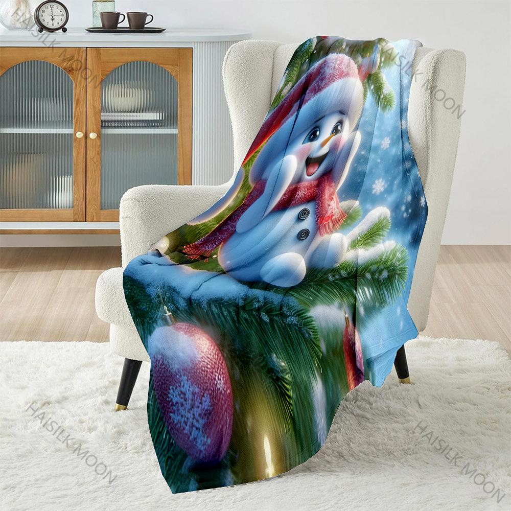 

Festive Snowman with Christmas Ornaments Pattern Blanket Flannel Material Soft Warm for All Seasons Home Outdoor Camping Picnics 75x90cm