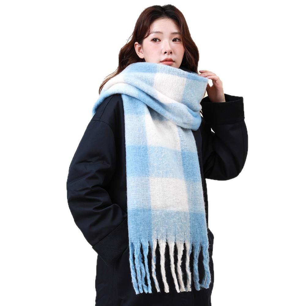 Korean version color mohair scarf women's winter shawl versatile tassel new thermal scarf color matching