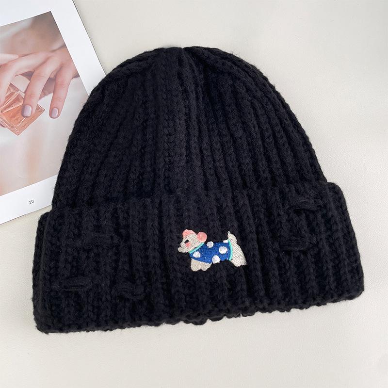 Cute dachshund wool hat women's autumn and winter warm ear protector head knitted hat big head circumference bag head cold hat