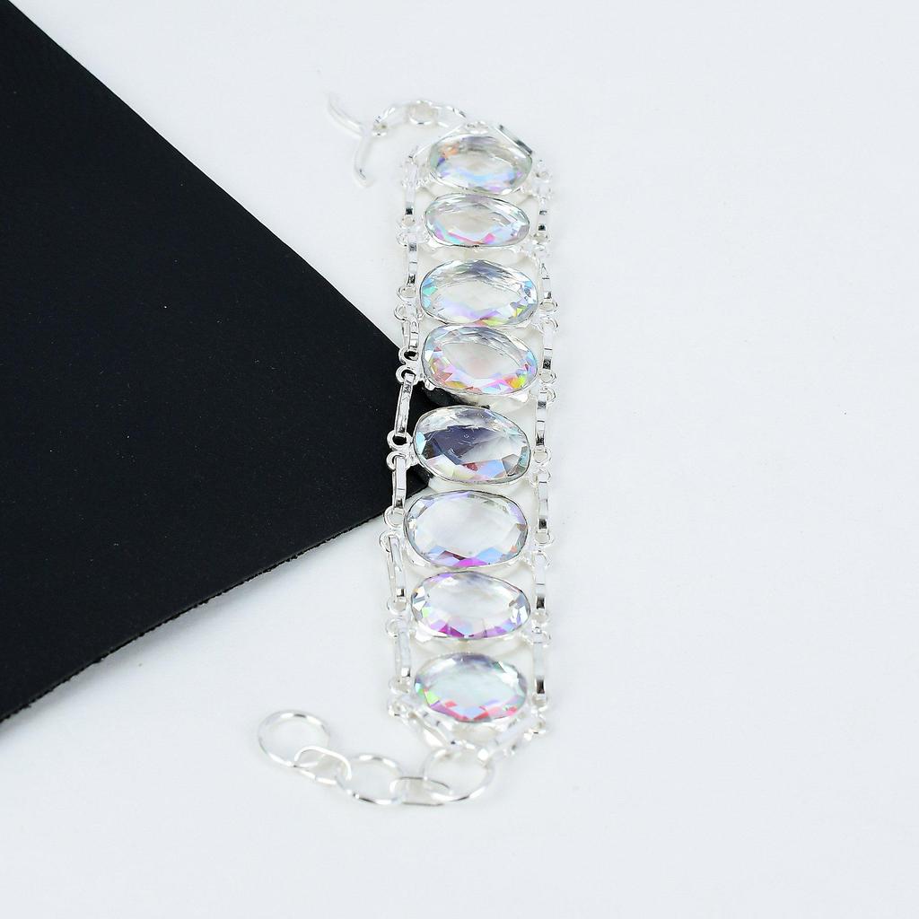 Mystic Rainbow Topaz Bracelet Mystic Rainbow Topaz Gemstone Handmade 925 Sterling Silver Bracelet Mystic Unisex Bohemian Bracelet For Gift