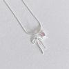 925 Sterling Silver Delicate Love Pink Diamond Bow Necklace ins Snake Bone Chain Collarbone Chain
