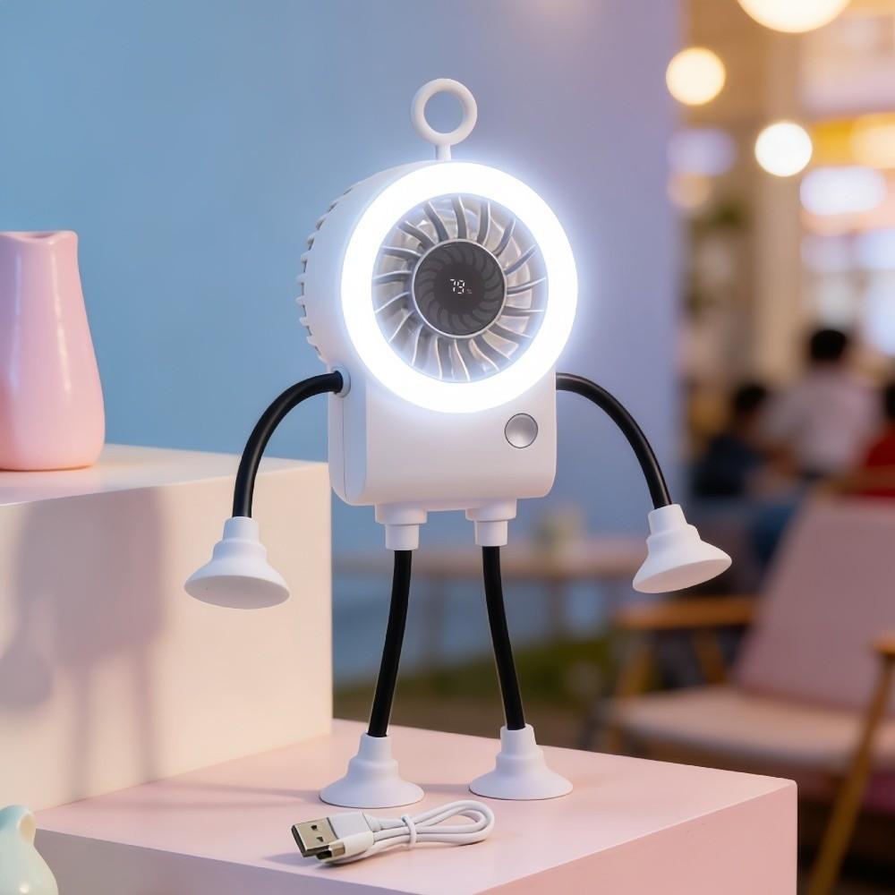 Quiet Operation Robot Suction Cup Fan USB Rechargeable Mini Sucker Fan Smart Desk Fan Commuting белый