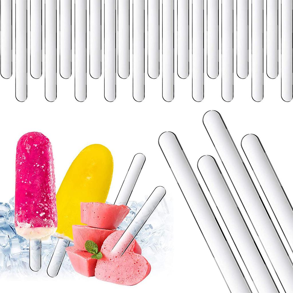 30pcs Mirror Ice Cream Sticks Reusable Acrylic Popsicle Sticks Diy Crafts Candy Sticks Suitable Homemade Ice Cream Transparent