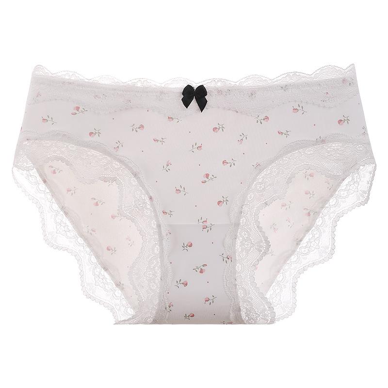 Girl Spring and Summer Broken Flower Bow Lace Frivolous Cool Feeling Ice Silk High Bullet Speed Dry Briefs