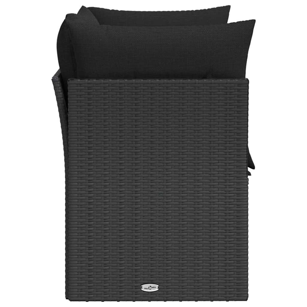 Vidaxl Garden Sofa With Cushions, 2-Seater, Black, Poly Rattan