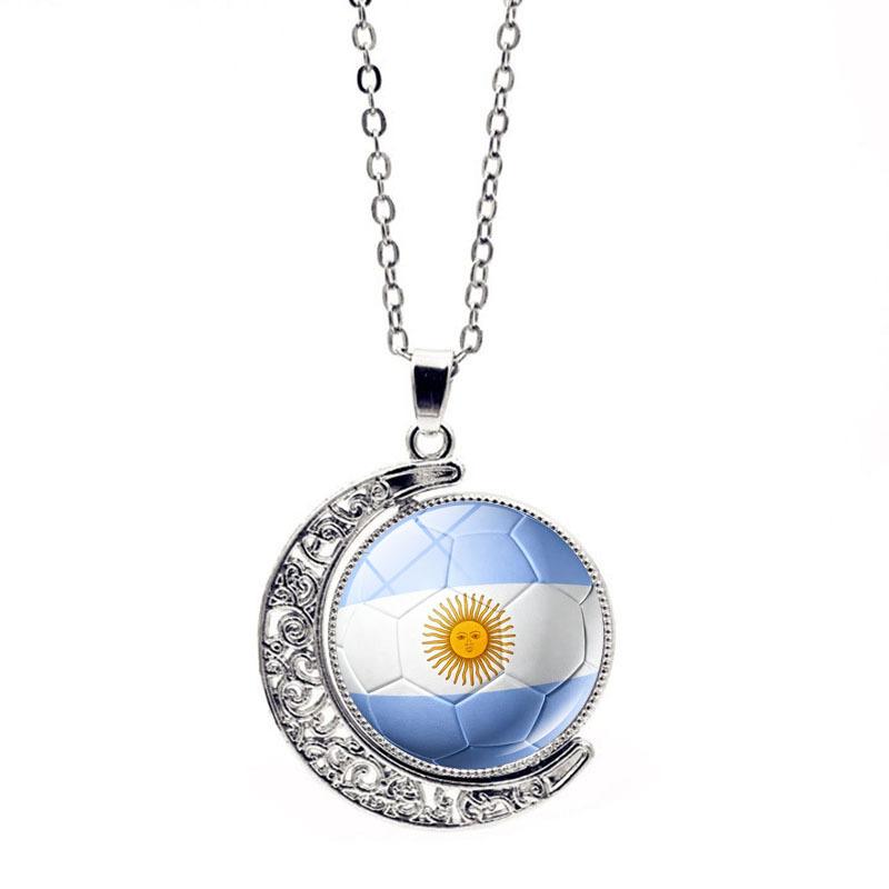 FIFA World Cup Flag Football Necklace Women's Versatile Creative Rotating Moon Pendant Sweater Chain