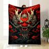Fiery Dragon Head with Horns, Surrounded by Red Scales and Swirling Clouds. for All Seasons Blanket Lunch Break Throw Gift