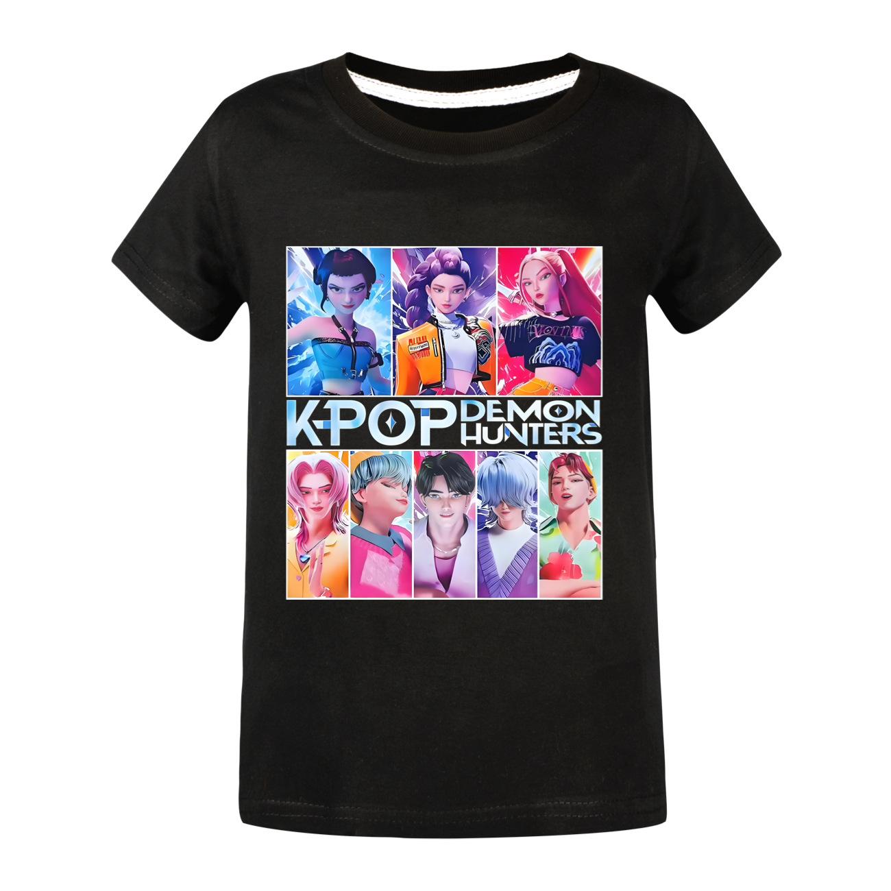 Детская одежда K-pop Охотники на демонов Saja Мальчики Мягкая Мальчики Девочки Футболка Летняя Мода Крутая Детская Футболка Костюм для косплея 110