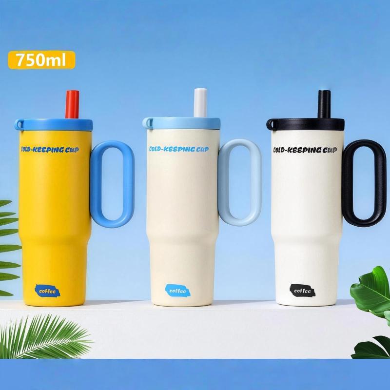 1Pcs 750Ml Large Capacity Coffee Cup Portable Water Cup With Straw 316 Stainless Steel Insulated Cup Cold & Retention