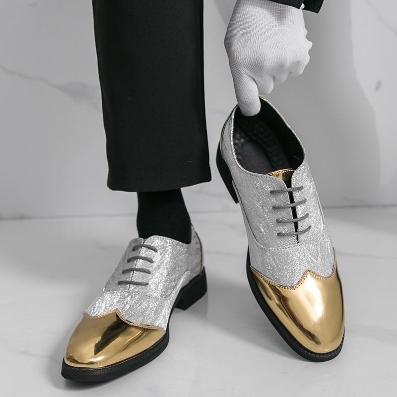 Men Derbys Gold Silver Wedding Dress Dance Shoes Leather Shoes Business Formal Shoes Tuxedo Prom Blazers Shoes Large Size