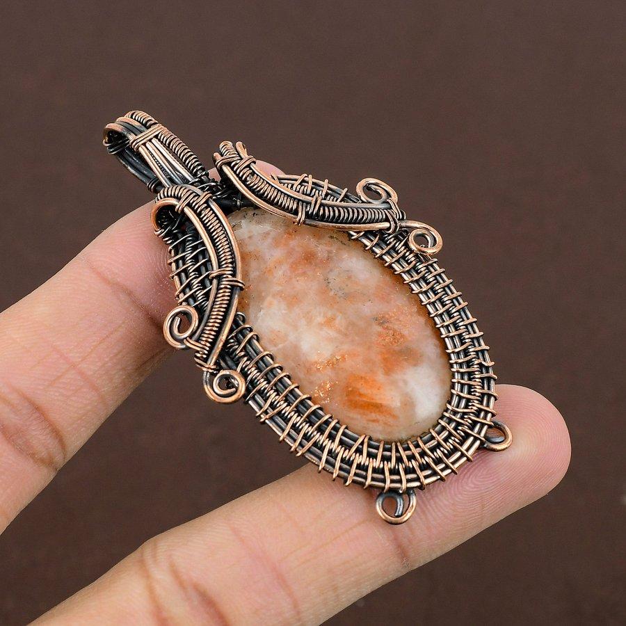 Sunstone Handmade Copper Wire Wrap Jewelry Pendant 2.76" C5s04