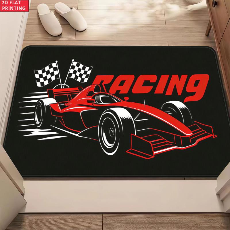 VIKAMA F1 Auto da Corsa Formula Zerbino Auto da Corsa Rossa Bandiera a Scacchi Stampa Lettere RACING Tappetino Assorbente Antiscivolo Man Cave Garage