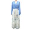 LYRIA Elegant Long Sleeve Maxi Dress Women Summer Fashion Slim Floral Print V-neck White Long Dresses Casual