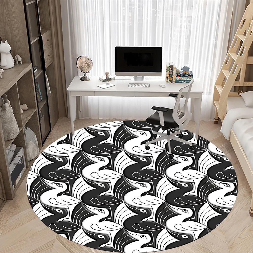 1pc Swan Pattern Office Round Area Rug, Indoor Mat Suitable For Office, Under Office Chairs Bedroom Living Room Home Decor, Room Deco