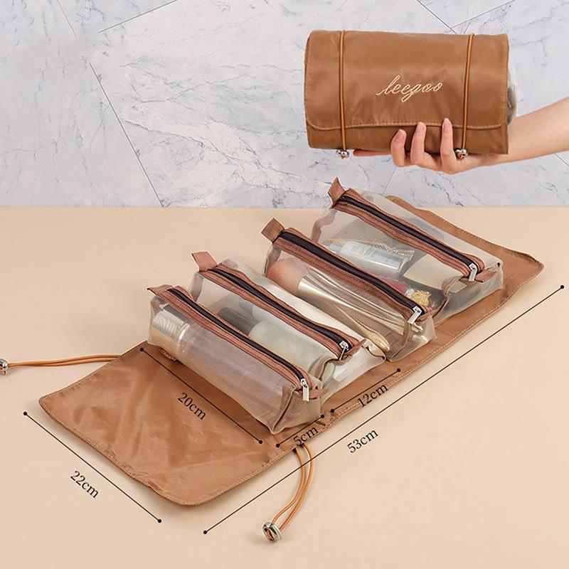 4 In 1 Cosmetic Bag For Women Zipper Mesh Separable Cosmetics Pouch Ladies Foldable Nylon Bag Rope Makeup Bag