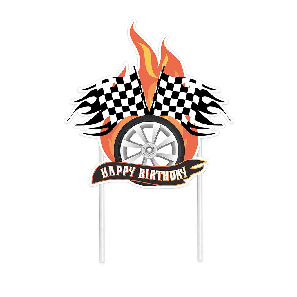 Children'S Birthday Party Arrangement Decoration Racing Theme Black And Red Flag Cake Plugin Honeycomb