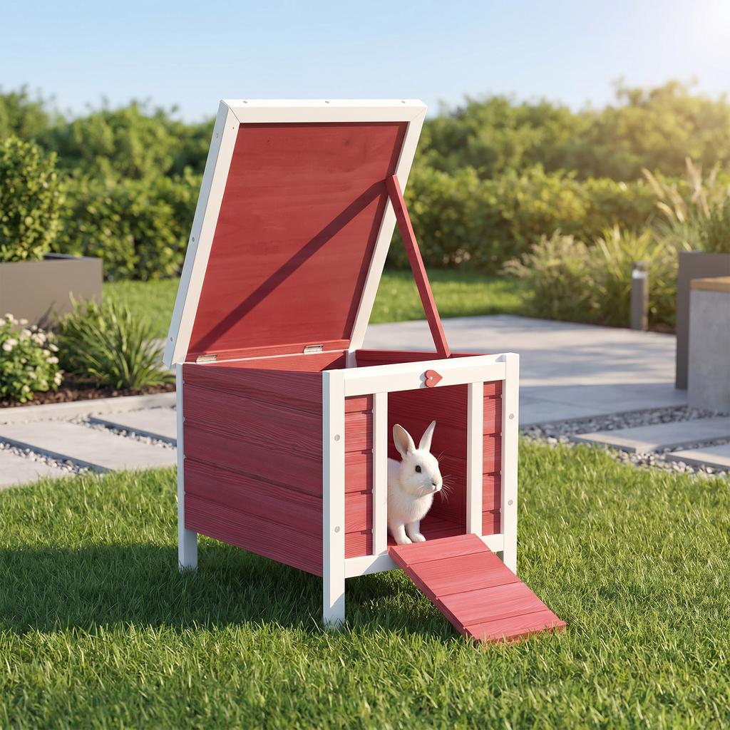Wooden Rabbit Hutch 51 x 42 x 43 cm, Red