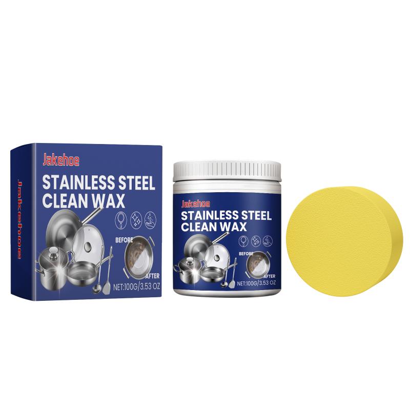 Crema Detergente per Utensili da Cucina in Acciaio Inossidabile Rimozione Ruggine Pentole Crema Lucidante per Alluminio Cromo Macchie Sporco Pulitore Spugna Pennello 100G