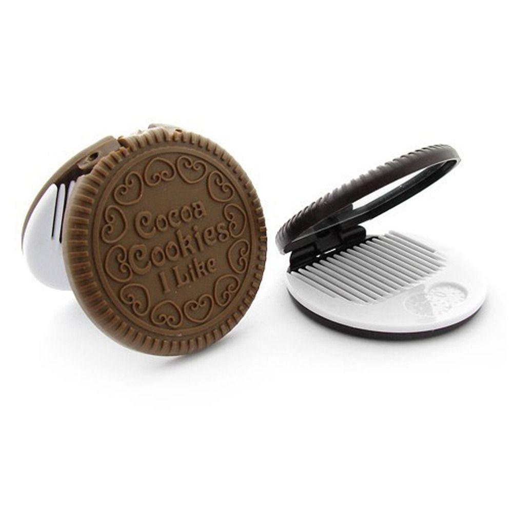 Mini 2 in 1 Comb Mirror Set Pocket Mirror Chocolate Cookie Shaped Makeup Tool