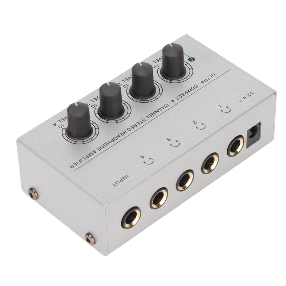 For US Plug 4 Channel Stereo Headphone Amplifier Ultra Compact Mini Earphone Splitter Sound Mixer