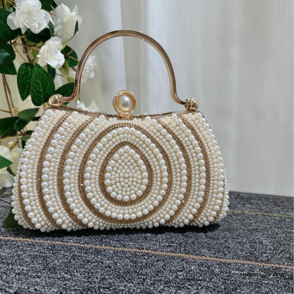 European & American Women's Pearl and Rhinestone Clutch Handbag Wallet Crossbody Bag