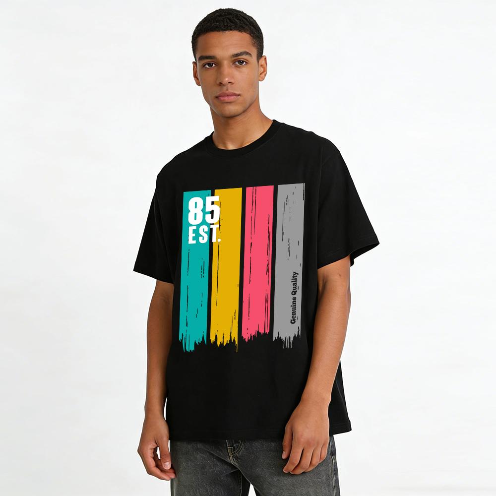 Vintage EST 85 Graphic Tee Distressed Genuine Quality Casual Top Pure cotton T-shirt