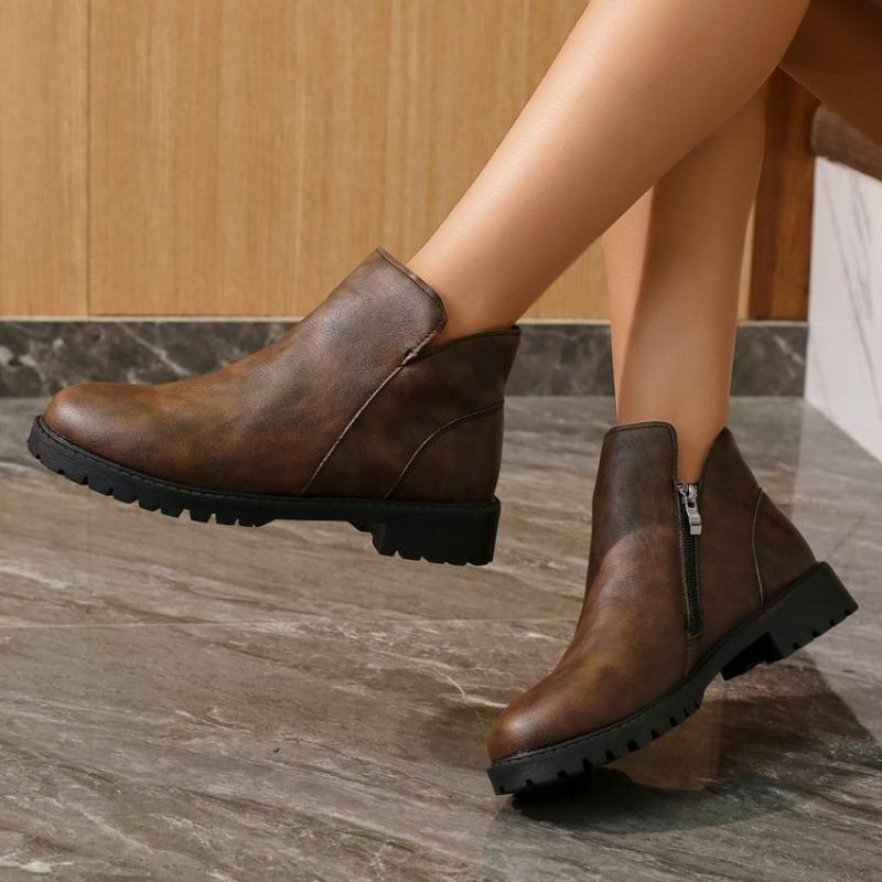 Women's Plus Size Round Toe Chelsea Ankle Boots, Side Zipper British Style Short Boots