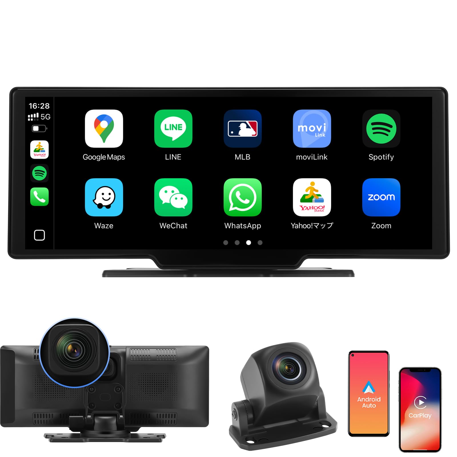 

IPS Monitor with Wireless Dual Front and Rear Warranty 10.26-inch In-Car CarPlay/Android Auto, Cameras, DC9V-32V Compatible, 2-Year Manufacturer s