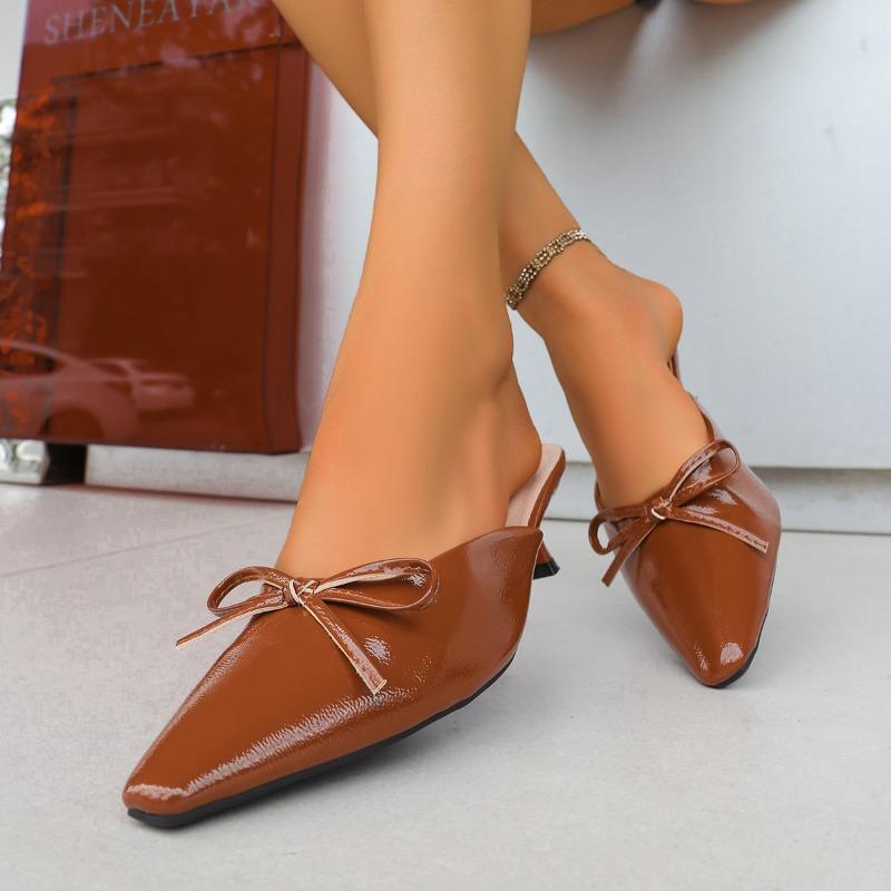 Fashion Bowknot Baotou Slippers Women's Fashion Outside Wear Pointed Toe Shallow Mouth Versatile Temperament Stiletto High Heels