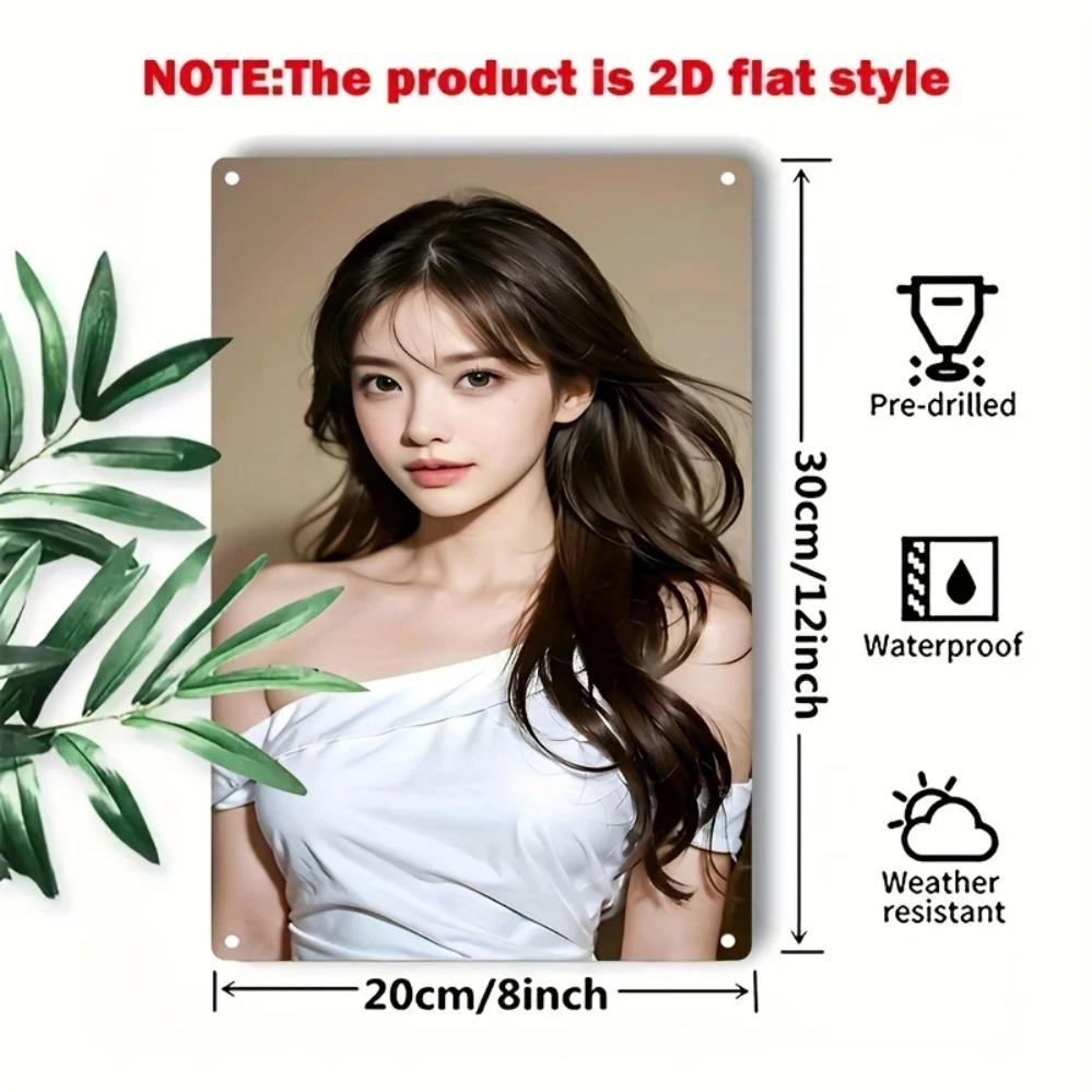 Metal Sign Wall Decor Korean Woman Face Art Poster Durable Flat Panel Home Cafe Easy Mount Gift