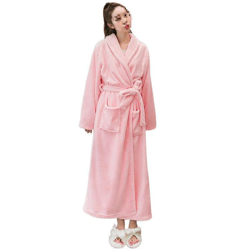 Women's & Men's Coral Fleece Bathrobe - Spring/Autumn, Thick Flannel, Long Couples Robe