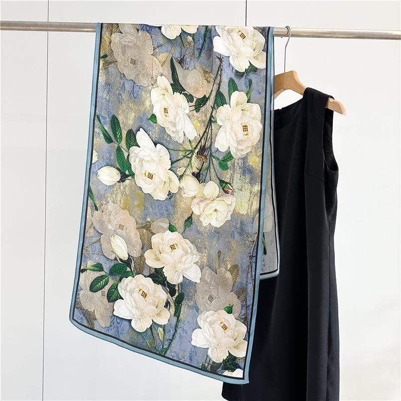 Silk long plain crepe satin silk scarf women's spring and autumn new printing temperament versatile decorative mulberry silk scarf