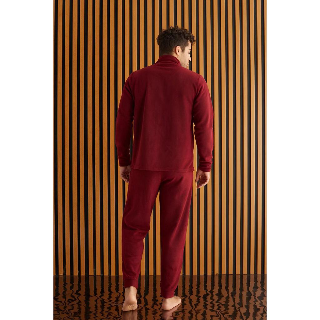 Gray Front Zipper Long Sleeve Fleece Men's Pajama Set