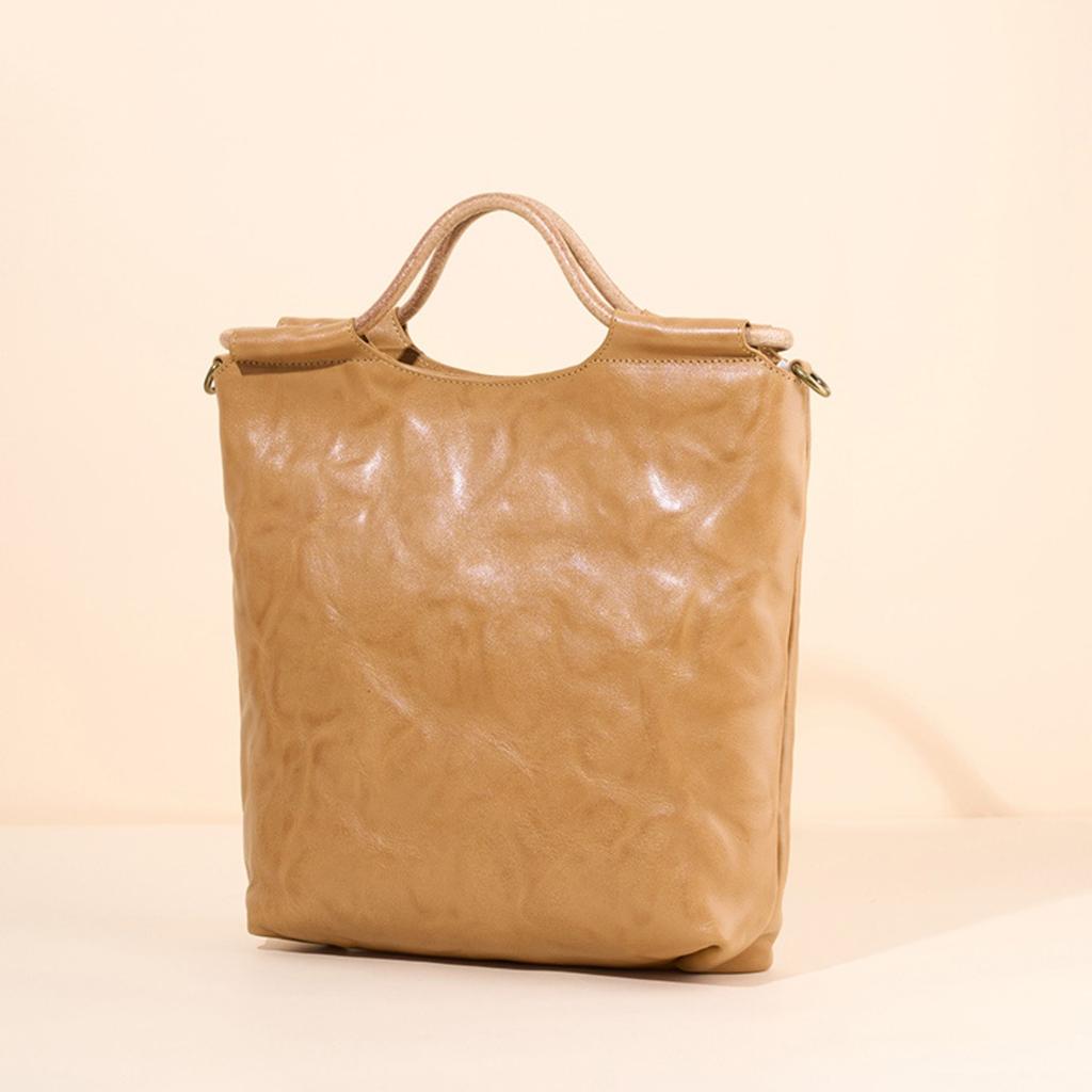 Cross-border leather whole tree paste hand scratching tannin real vegetable tanned cowhide tote bag handbag women's shoulder messenger bag bag