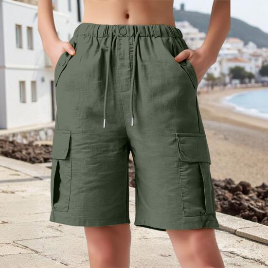 Women Cargo Shorts Drawstring Design High Waisted Loose Fit Hiking Shorts with Functional Deep Pockets Outdoor Activities Casual