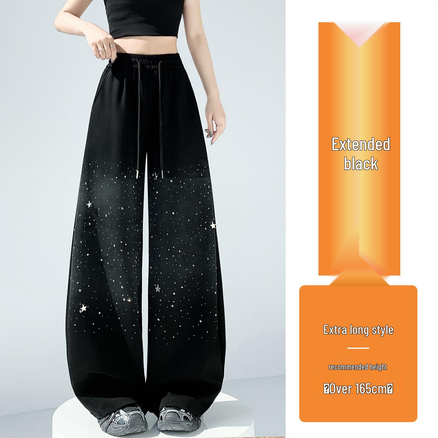 

Women s Star Rhinestone Wide-Leg Banana Pants - Gradient Spring Streetwear, Elastic Waist, Two-Wear Style. L