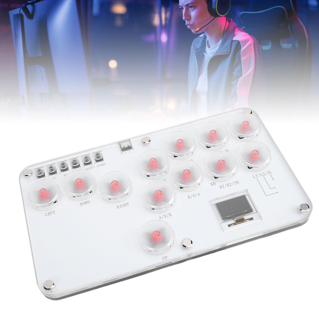 Controlador de Jogo Sem Alavanca Acrílico 12 Teclas DIY Controlador de Luta Sem Alavanca com RGB Personalizável e Turbo