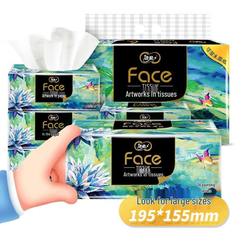 Jie Rou 4-Ply Soft Facial Tissues, Artistic Oil Painting Design, 18-Pack