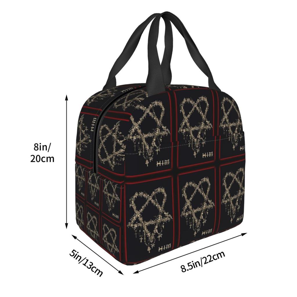 Heartagram Him Music Band Logo Insulated Lunch Bag for Women Children Portable Food Boxes Thermal Lunch Box Tote