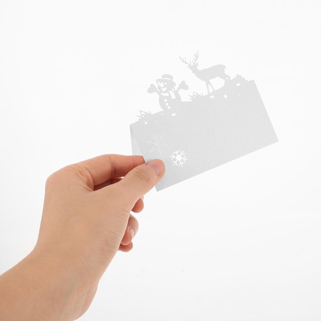 50Pcs Tent Cards Festive Reindeer Snowman Theme Printable Surface Table Name Tags for Xmas Party Wedding Reception Seating