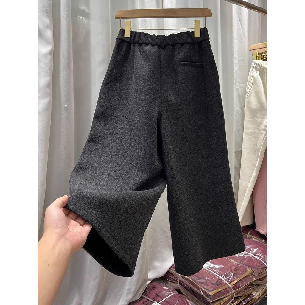 2025 Autumn/Winter High-Waisted Thick Woolen Retro Straight-Leg Wide Pants for Women