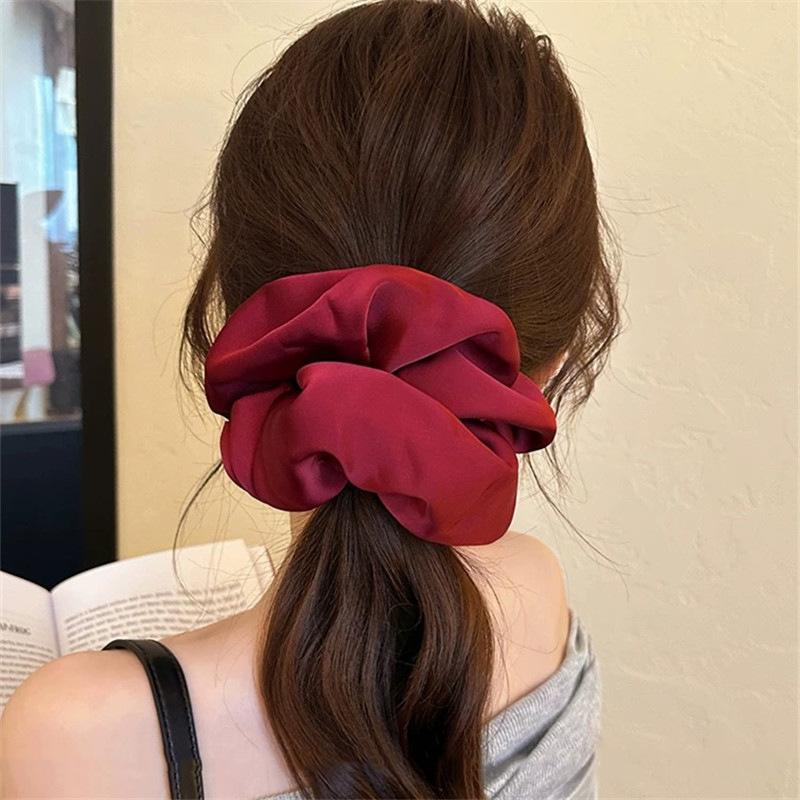 Women New Year Red Satin Scrunchies, Premium High Elastic Large Intestine Hair Ties Fashion Hair Accessories
