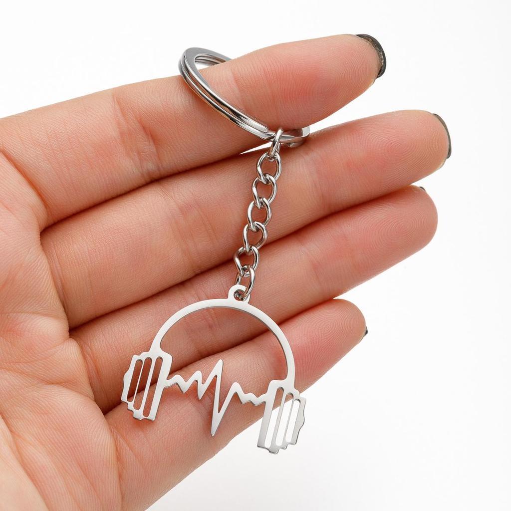 Heartbeat Soundwave Earphone Keychain with Stainless Steel Pendant