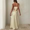 Ins summer tube top back strap pleated irregular high split long party dress dress