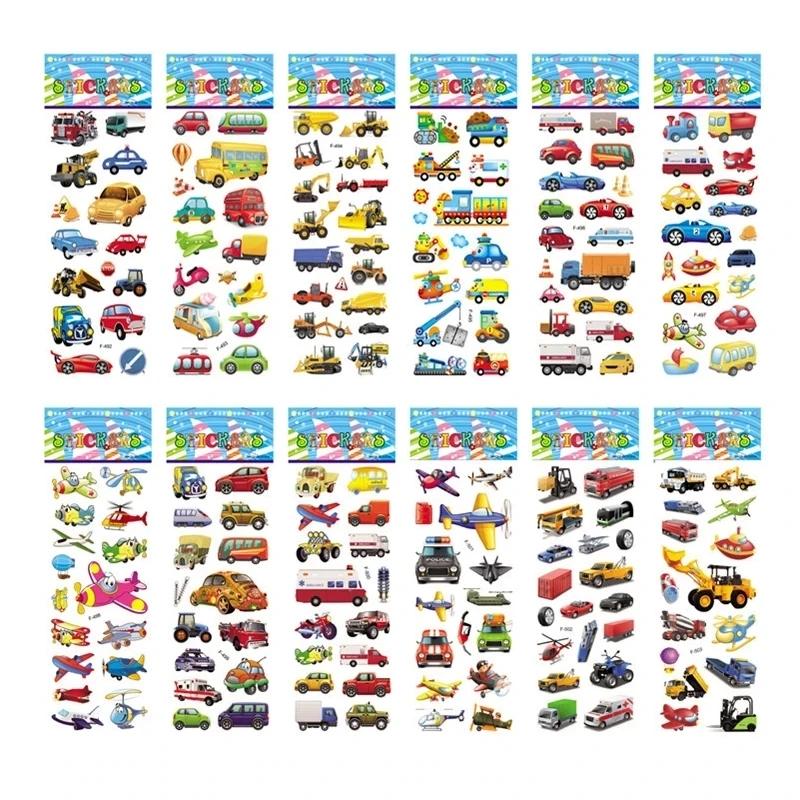 10 Sheets 3D Puffy Stickers for Kids Cartoon Vehicle Stickers kindergarten Reward Stickers Toys for Children Gift for Boys Girls