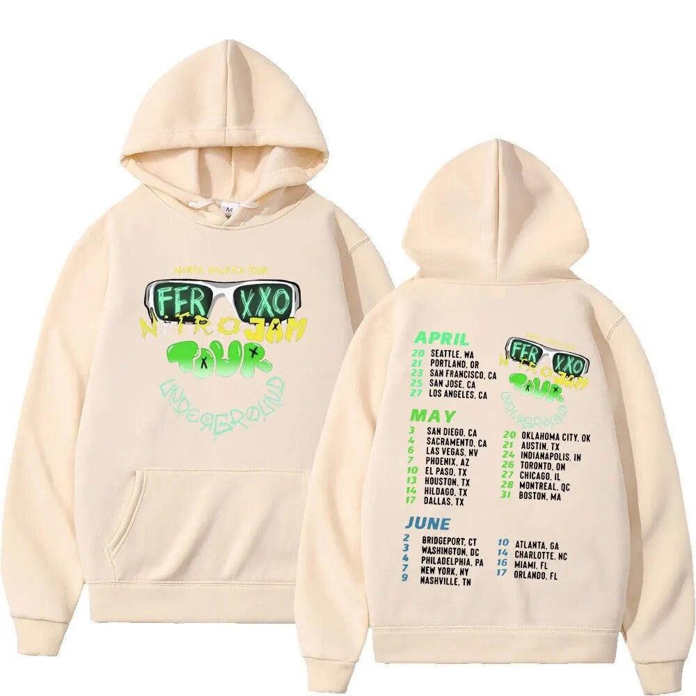 2023 Rapper Feid Ferxxo Tour Mikina Unisex Ženy Móda Estetika Oversized mikiny Hip Hop Neformální mikiny Fleece s dlouhým rukávem
