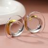 Simple  Two Tone Metal Geometric Glossy Surface Hoop Earrings for Women Jewelry