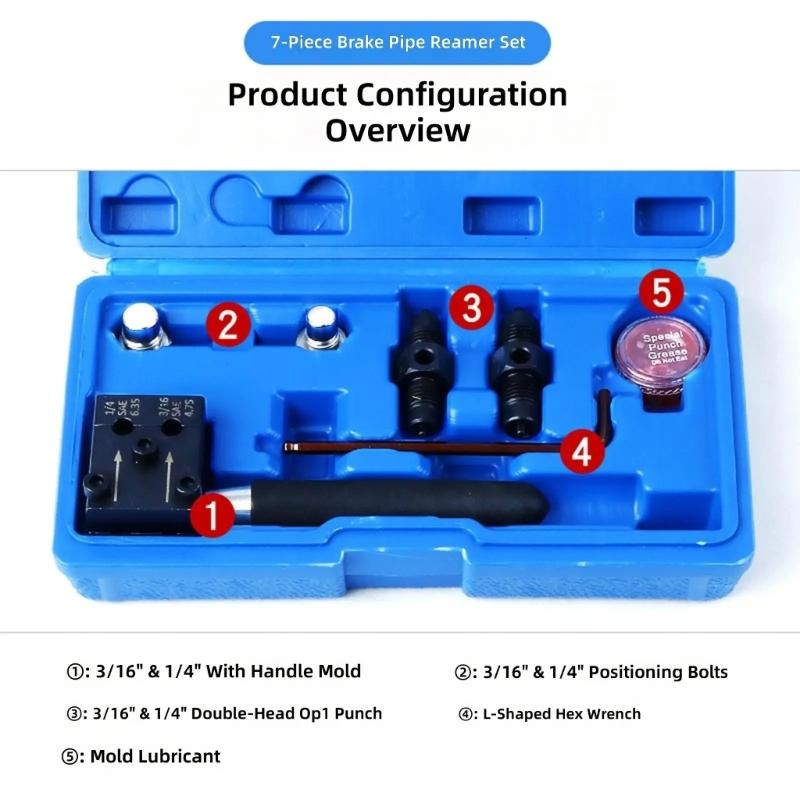 Professional Alloy Brake Tube Flaring Kit With Mushroom And Double Flaring Heads 7Pieces Auto Motorcycle Mechanic Tool
